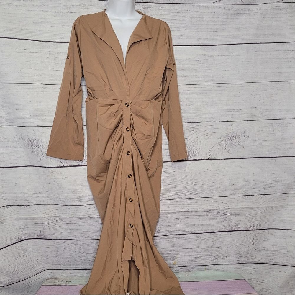 Women's V Neck Button Down Shirt Dress Small